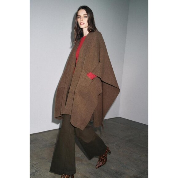 ZARA LONG KNIT CAPE - Picture 2 of 9
